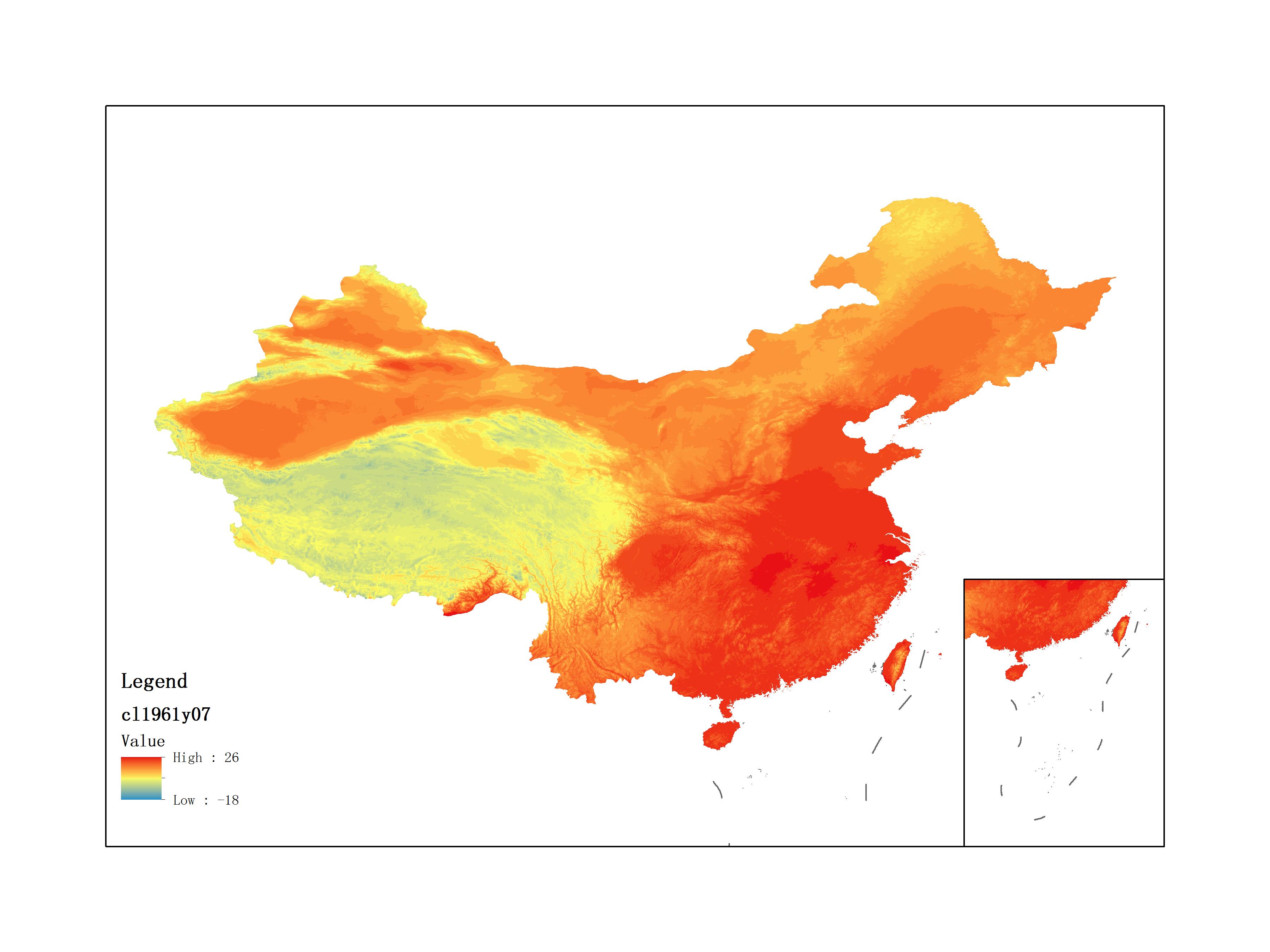 Average Minimum Temperature of July 1961 (0.1℃)