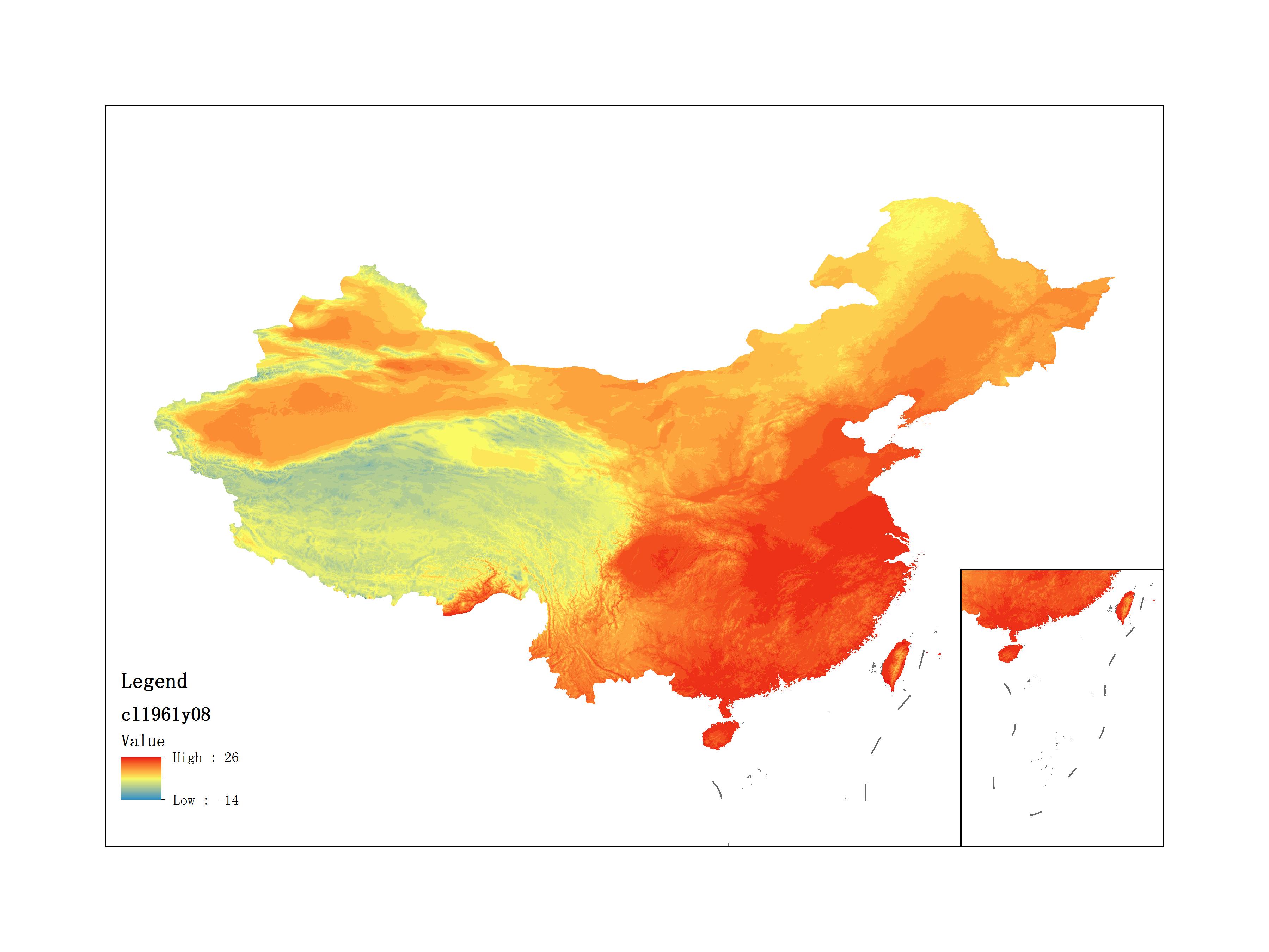 Average Minimum Temperature of August 1961 (0.1℃)