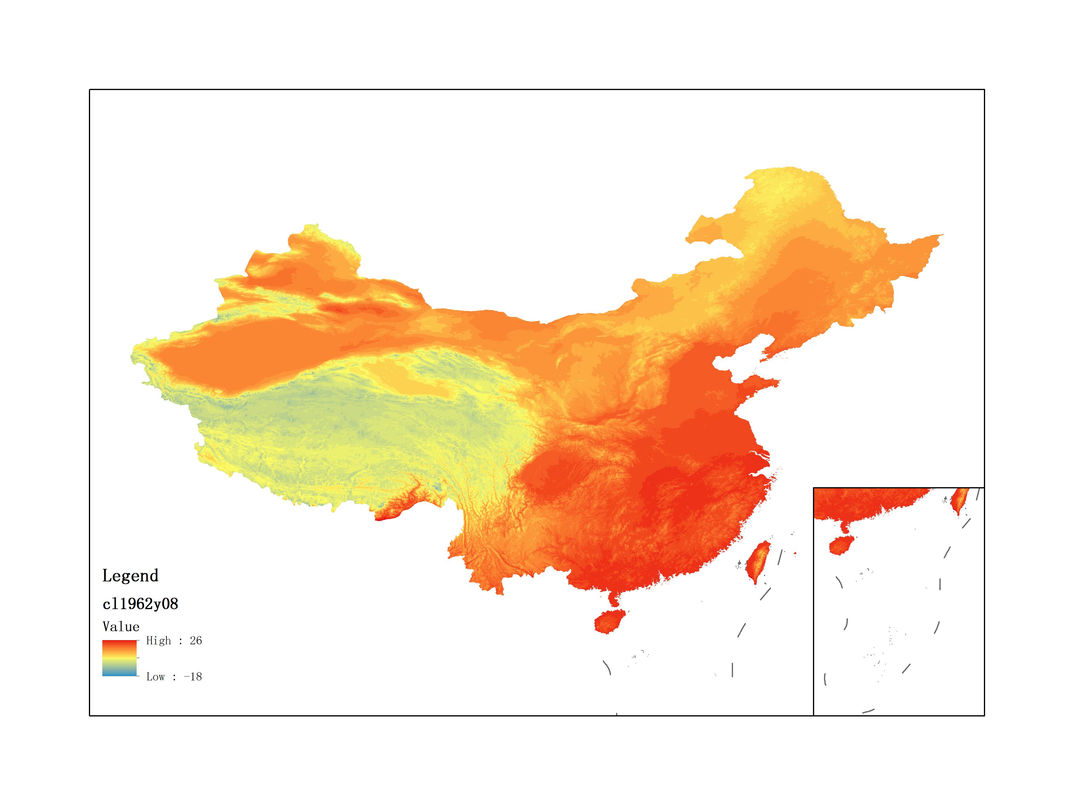 Average Minimum Temperature of August 1962 (0.1℃)