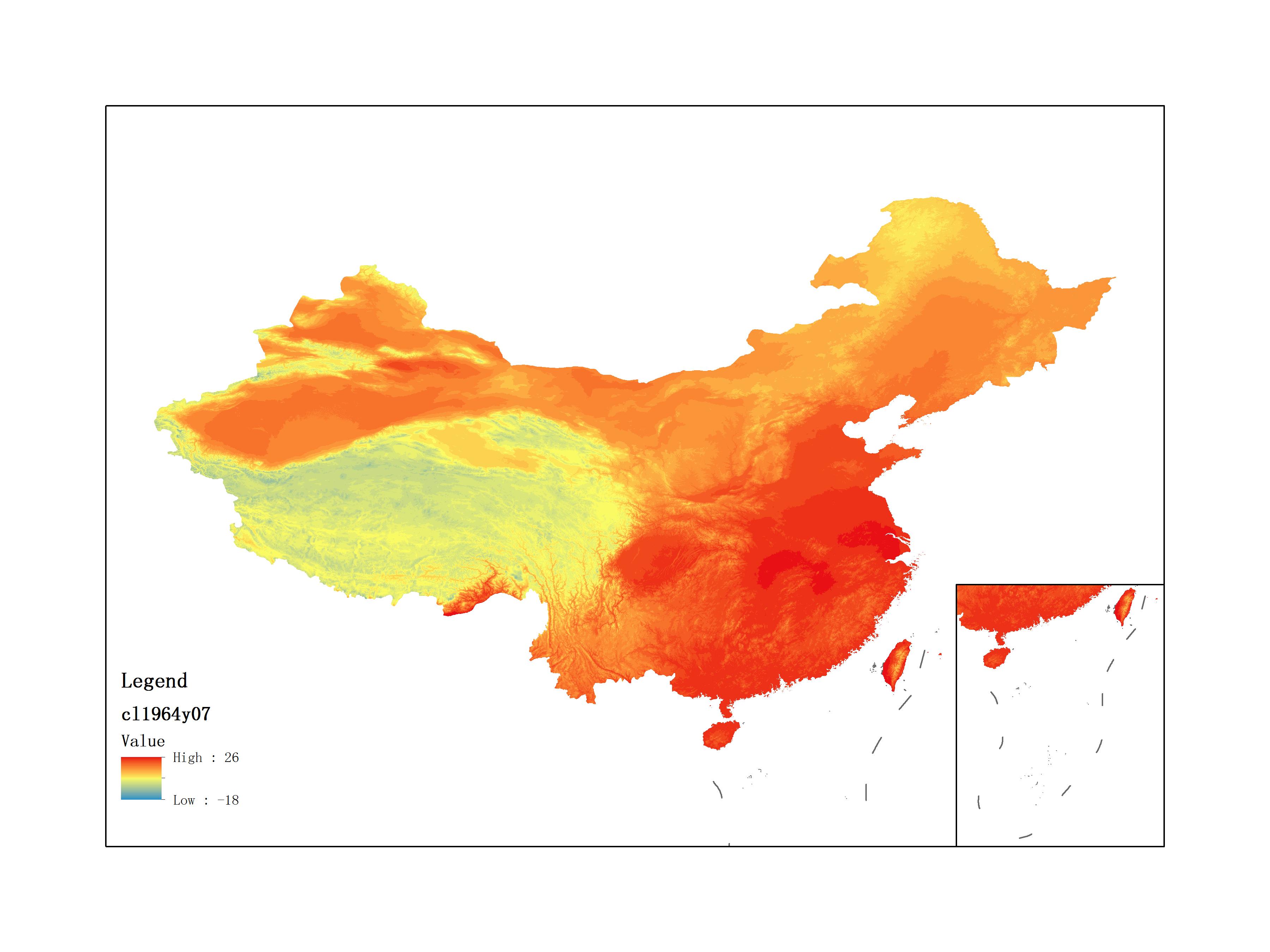 Average Minimum Temperature of July 1964 (0.1℃)