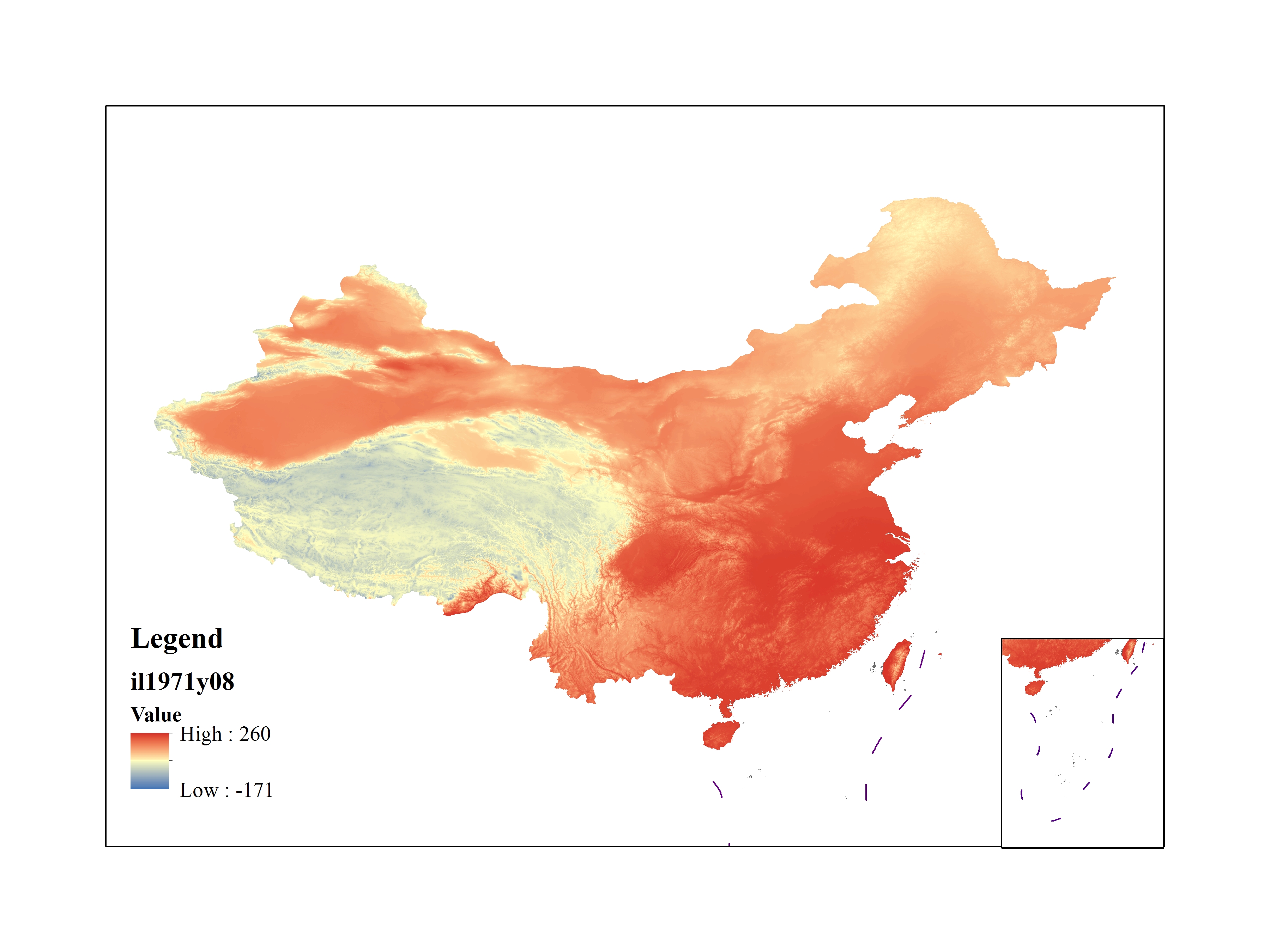 Mean minimum temperature for August 1971(0.1℃)