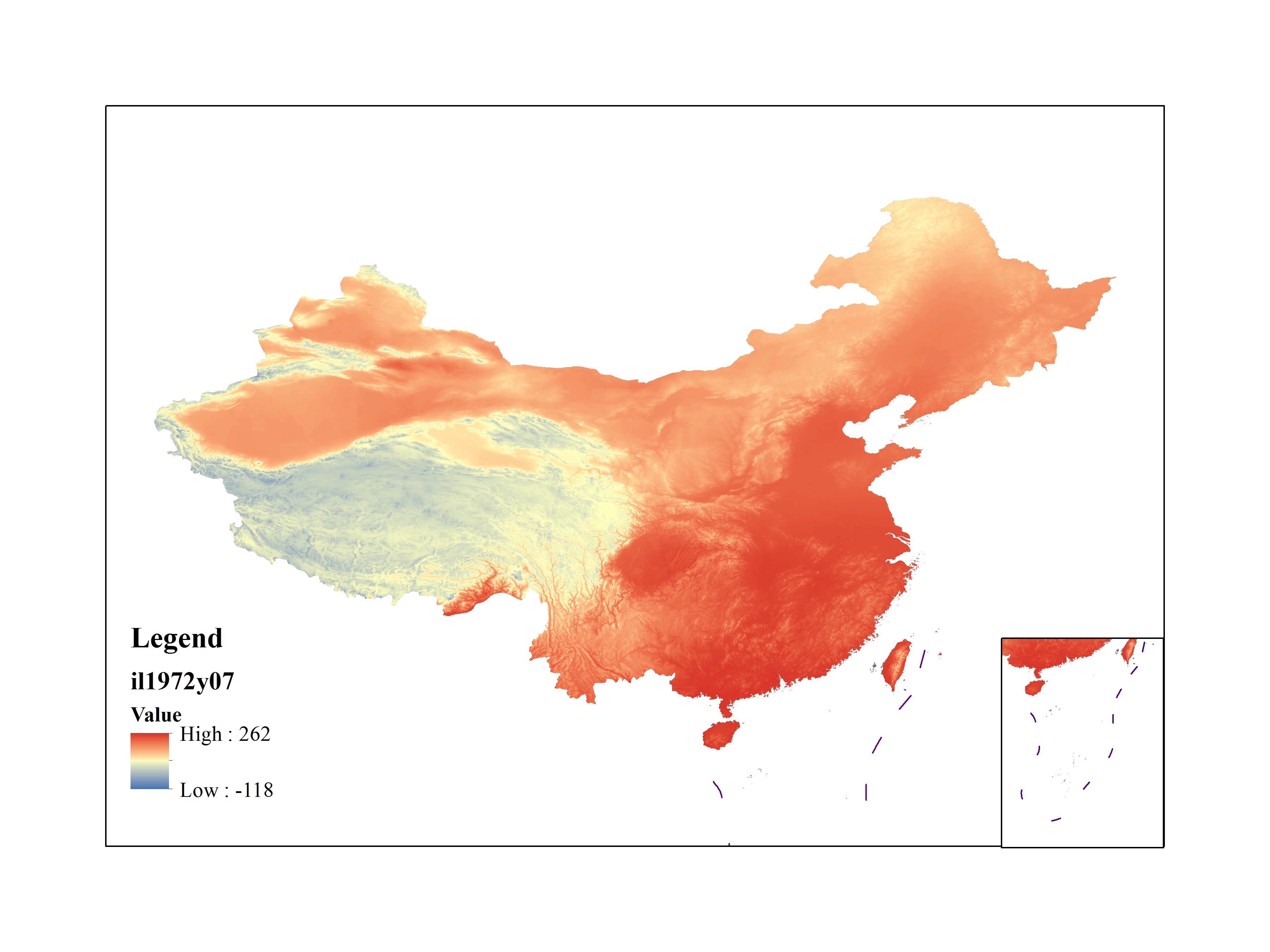 Mean minimum temperature for July 1972(0.1℃)