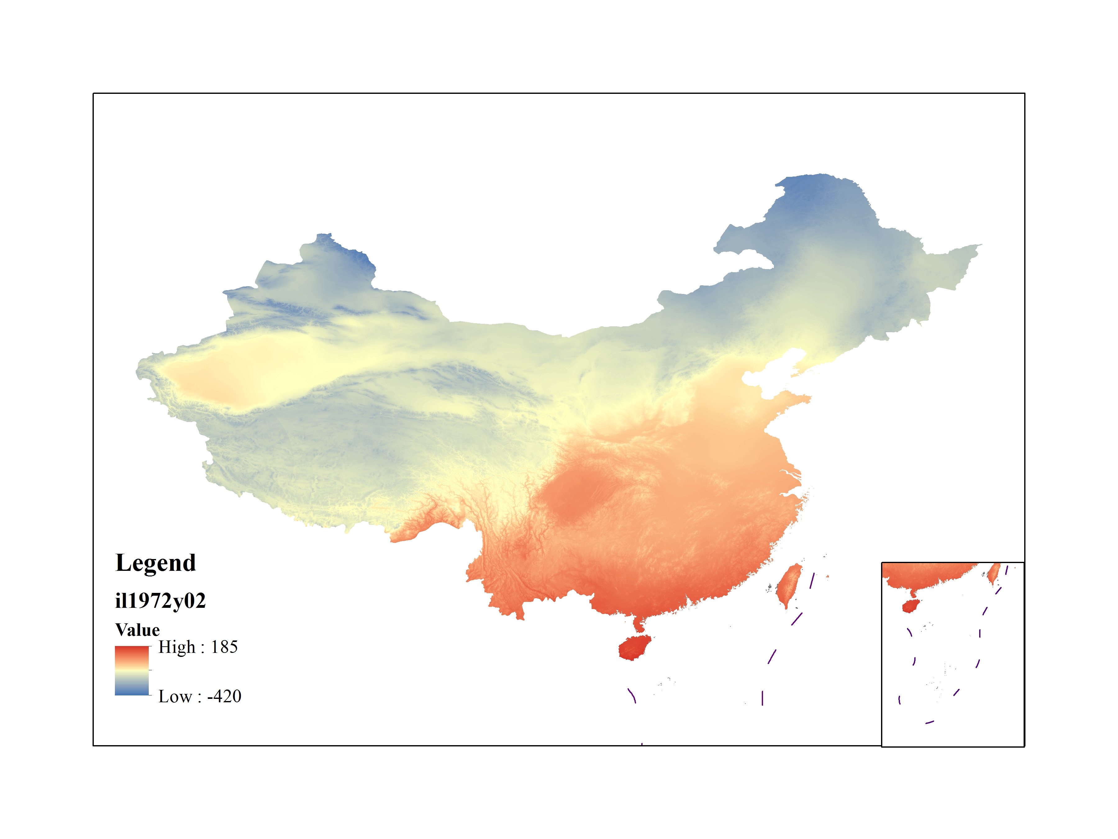 Mean minimum temperature for February 1972(0.1℃)