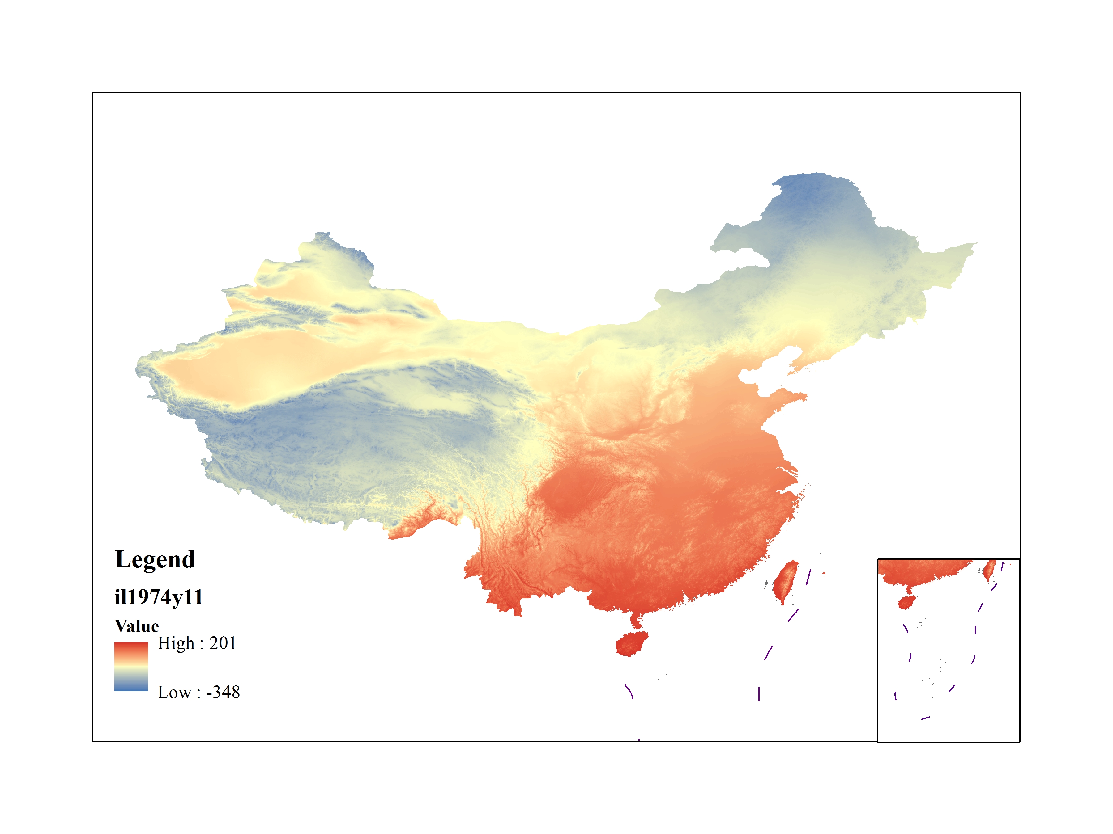 Mean minimum temperature for November 1974(0.1℃)