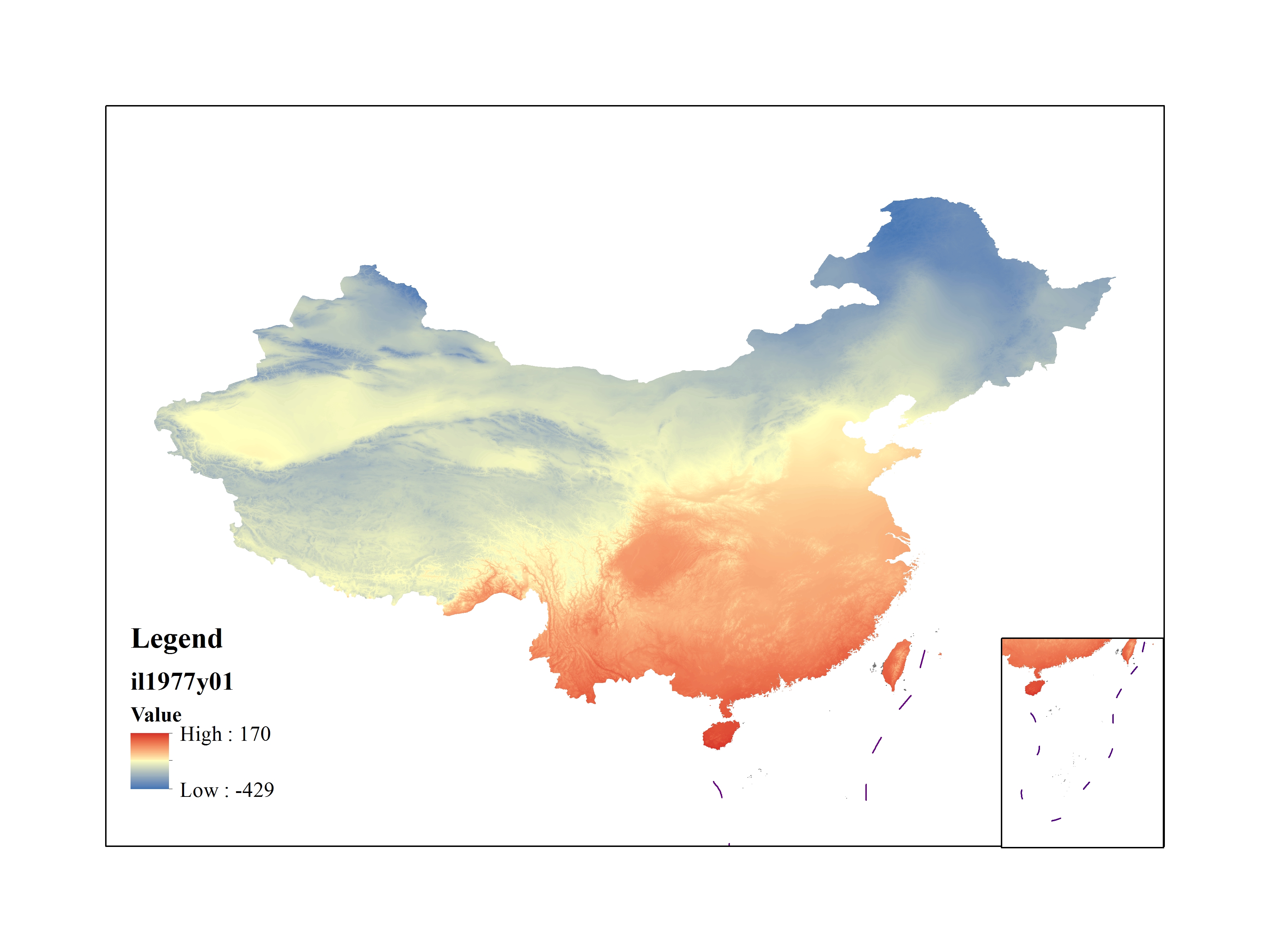 Mean minimum temperature for January 1977(0.1℃)