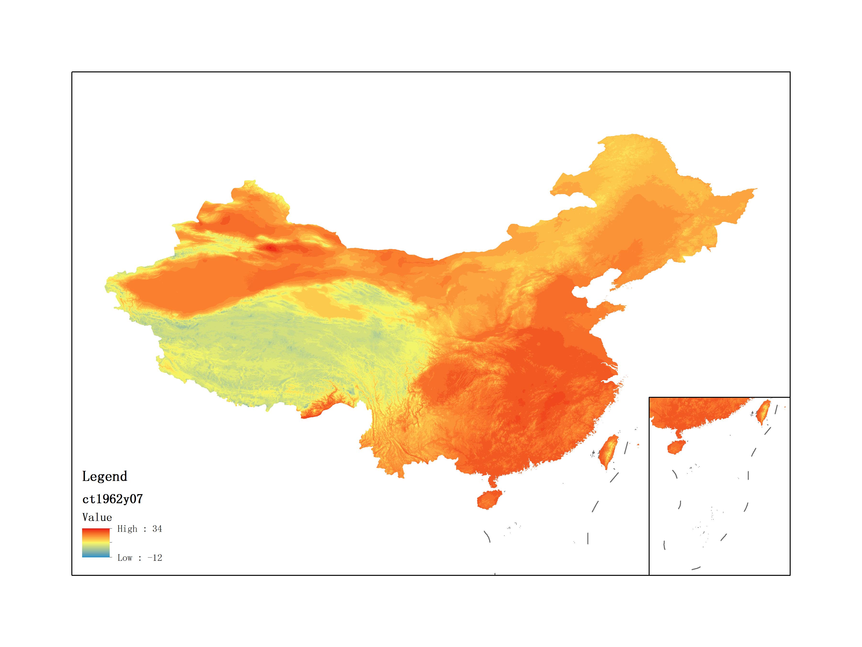 Monthly mean temperature for July 1962(by level)