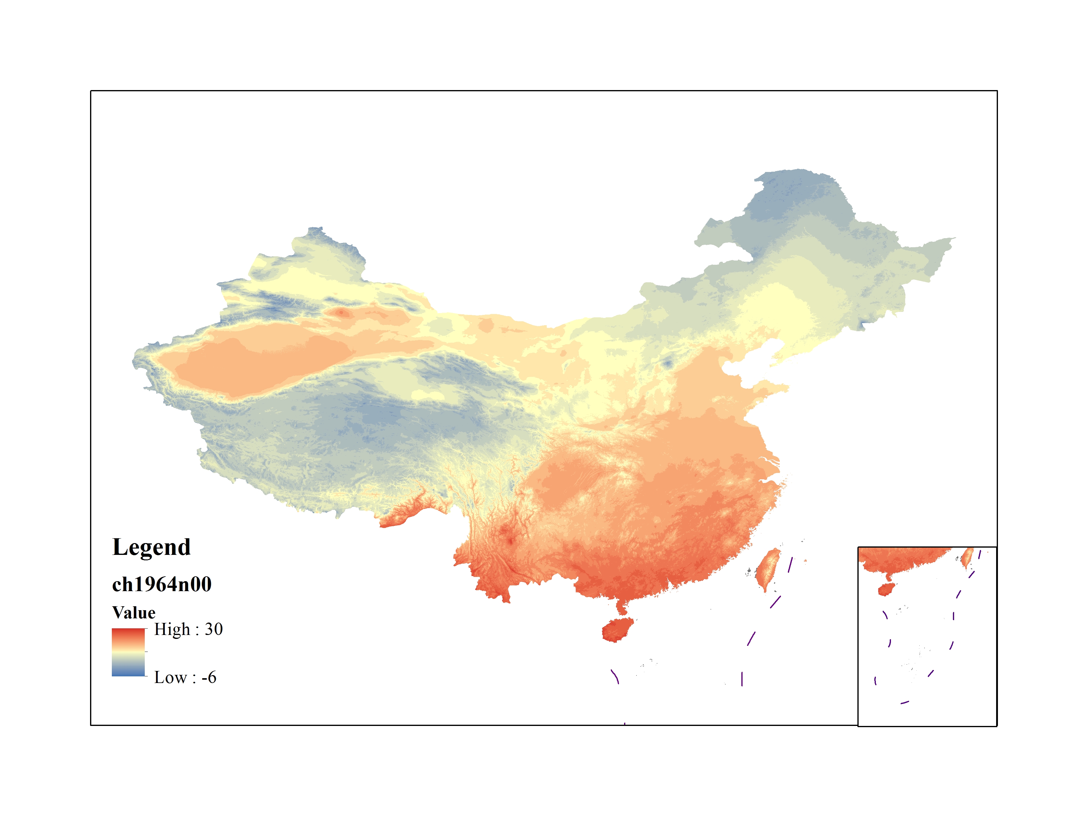 Mean maximum temperature for 1964(by level)