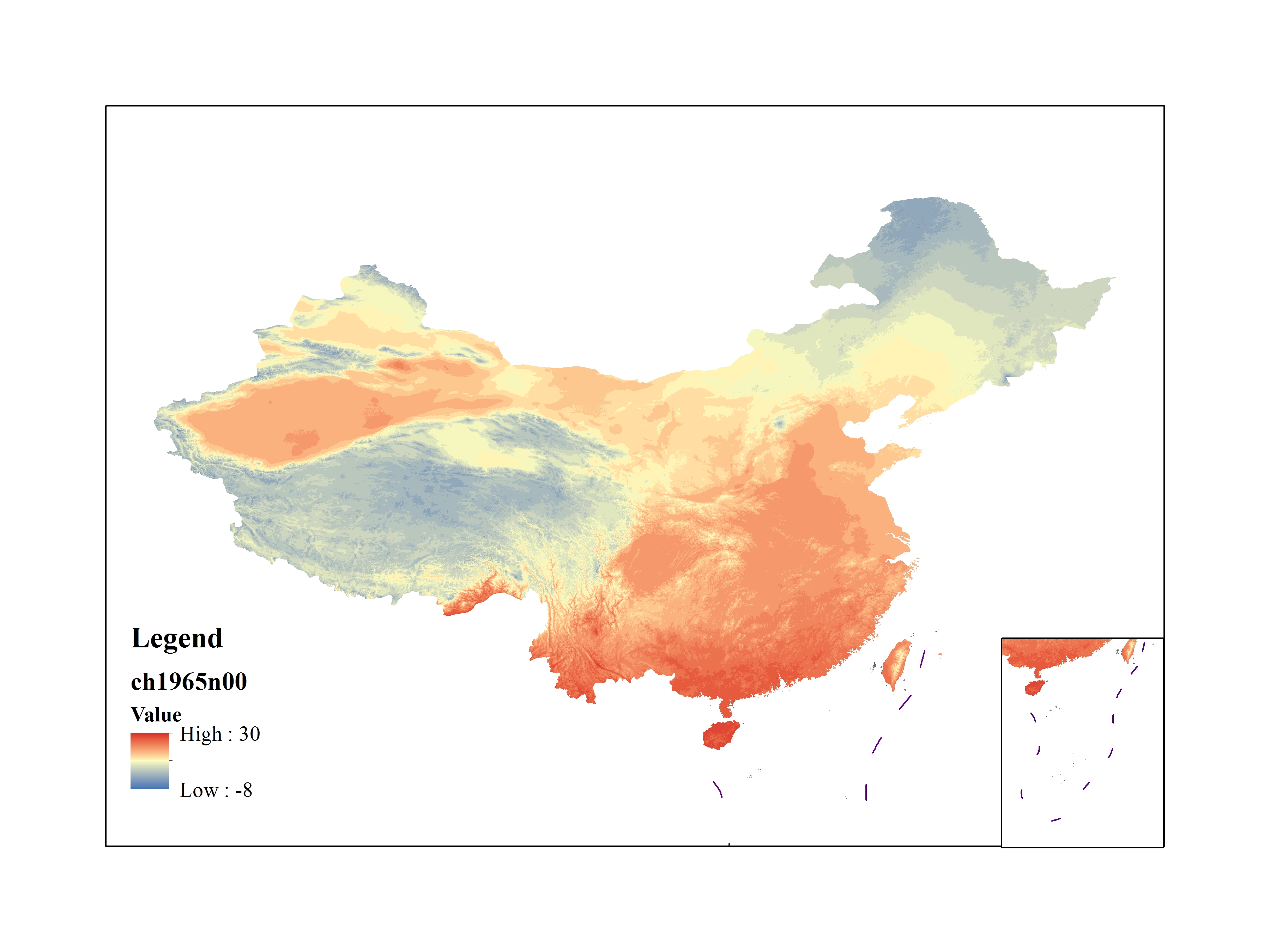 Mean maximum temperature for 1965(by level)