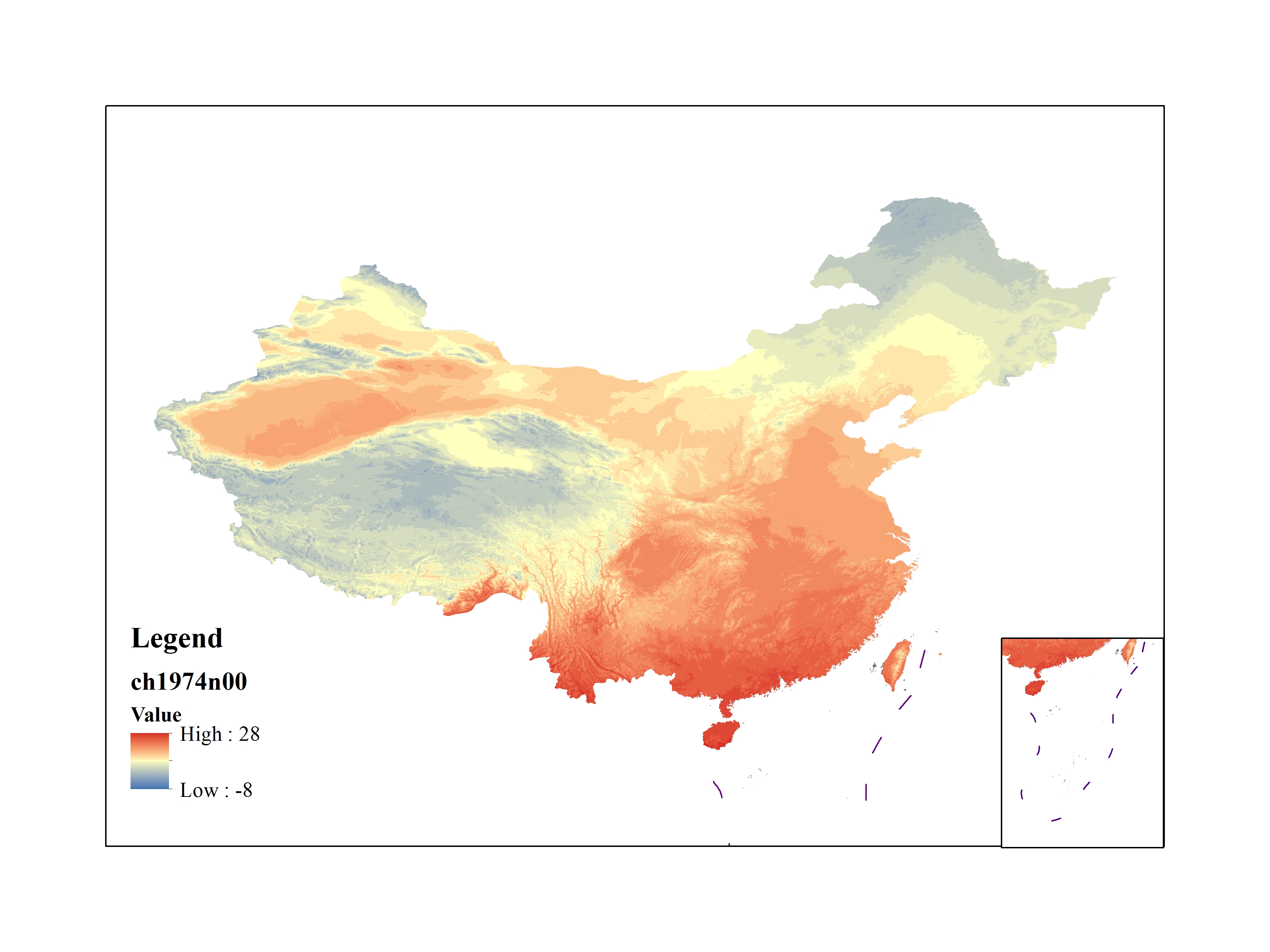 Mean maximum temperature for 1974(by level)