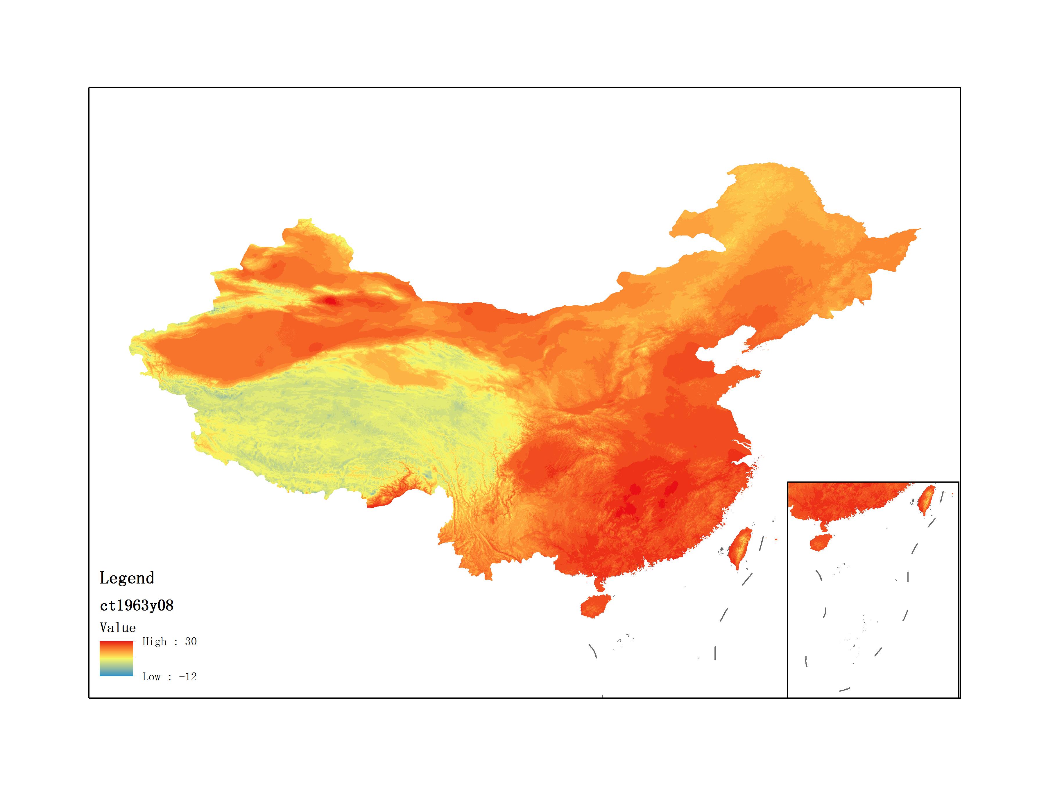 Monthly mean temperature for August 1963(by level)