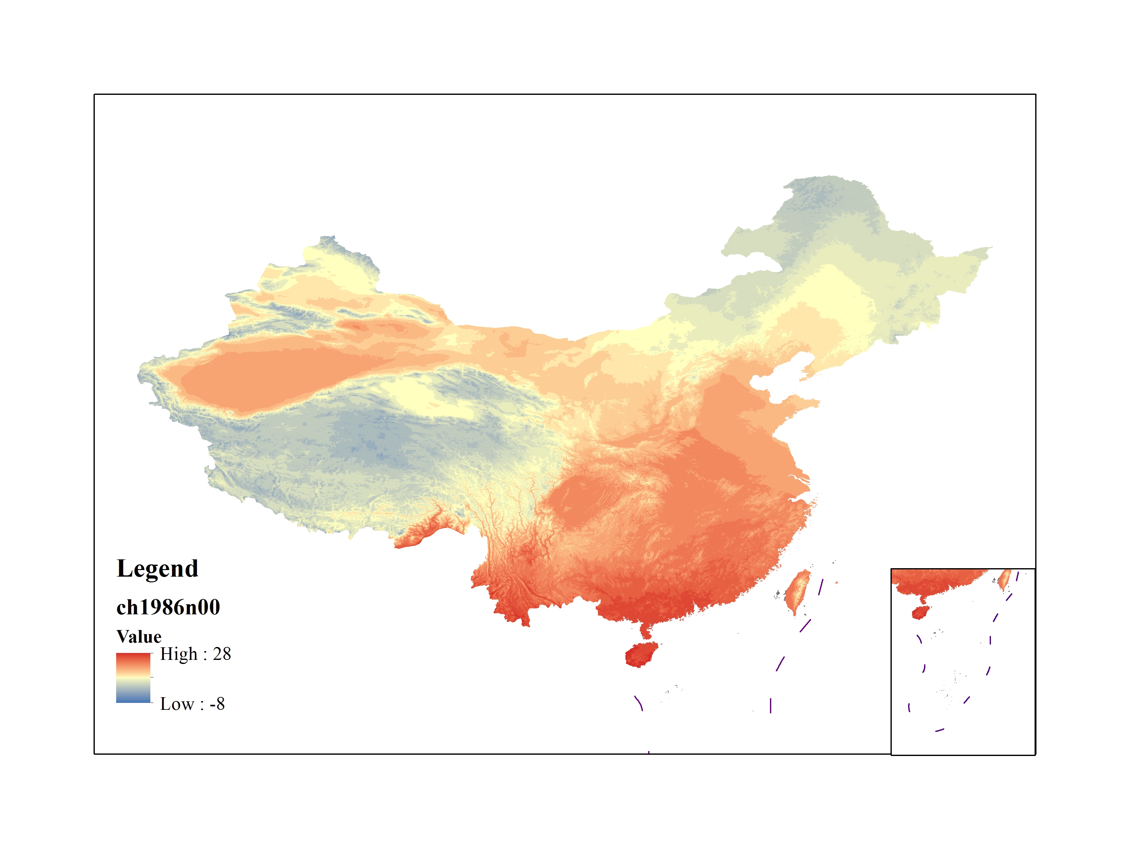 Mean maximum temperature for 1986(by level)