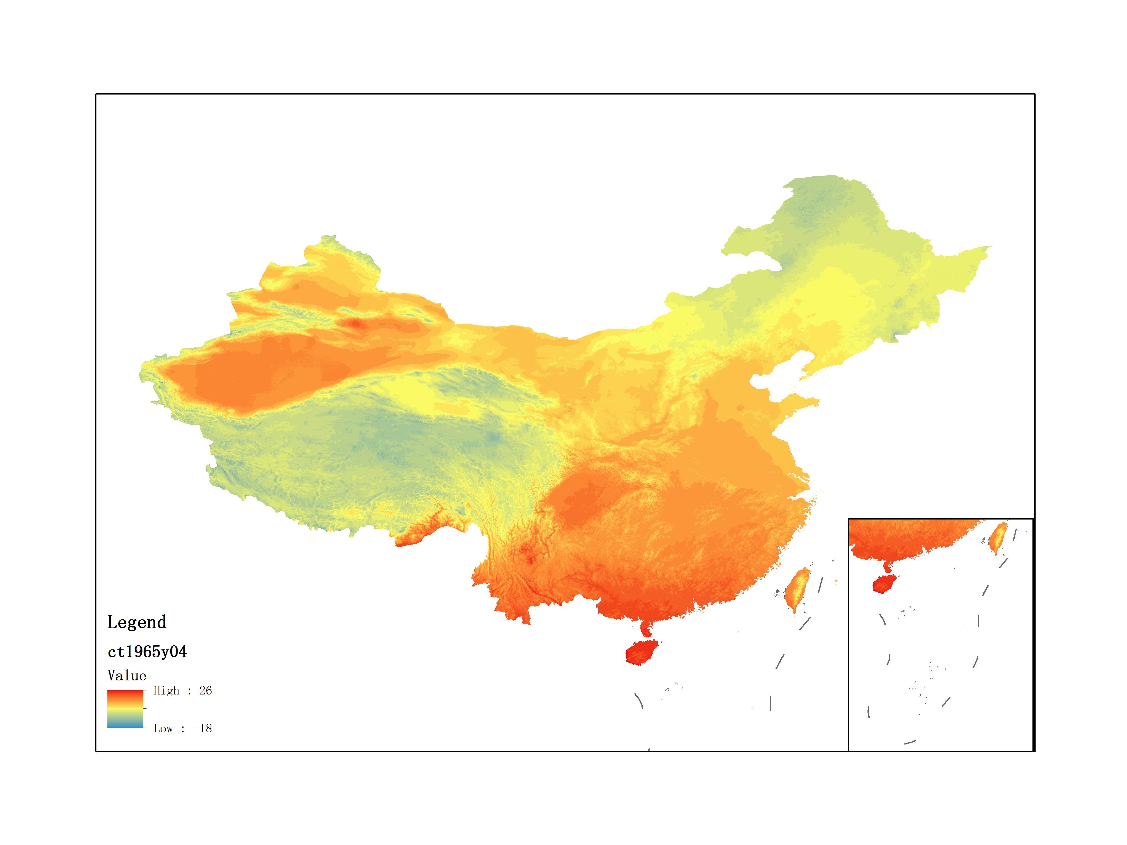 Monthly mean temperature for April 1965(by level)