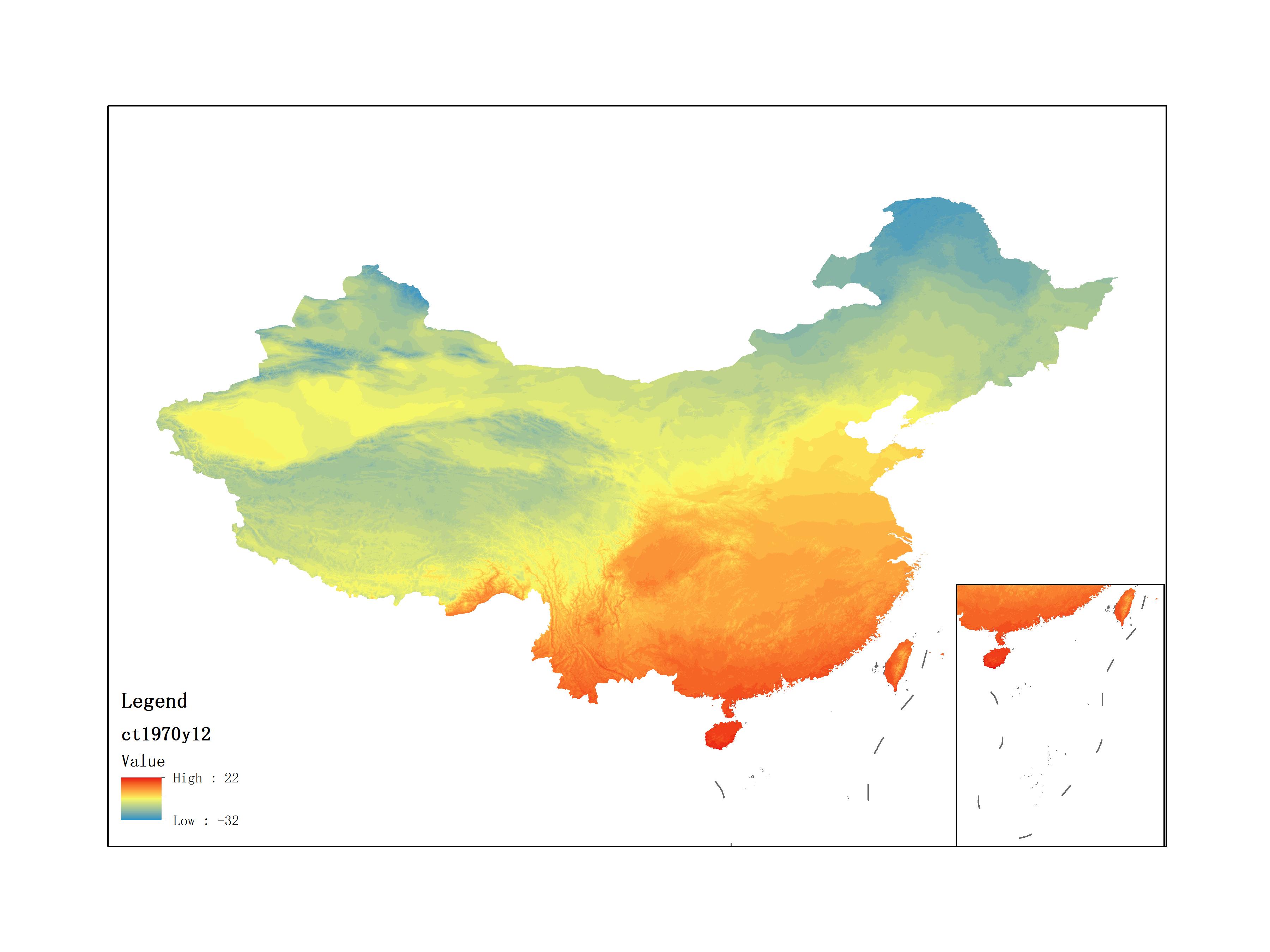 Monthly mean temperature for December 1970(by level)