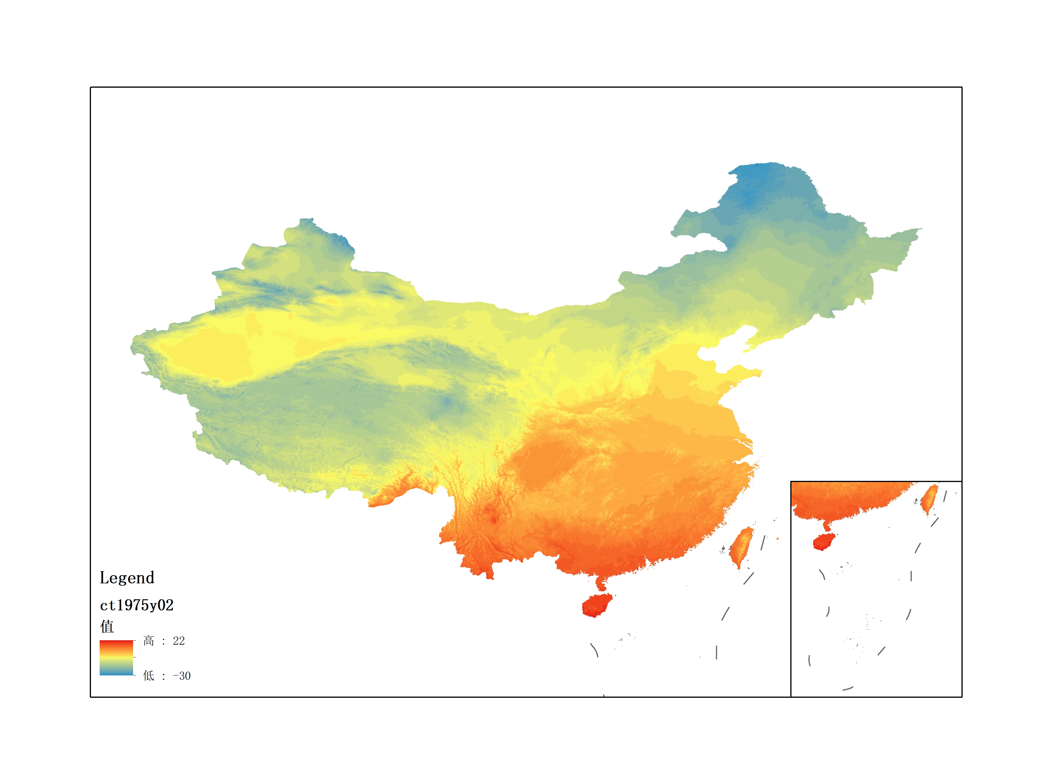 Monthly mean temperature for February 1975(by level)