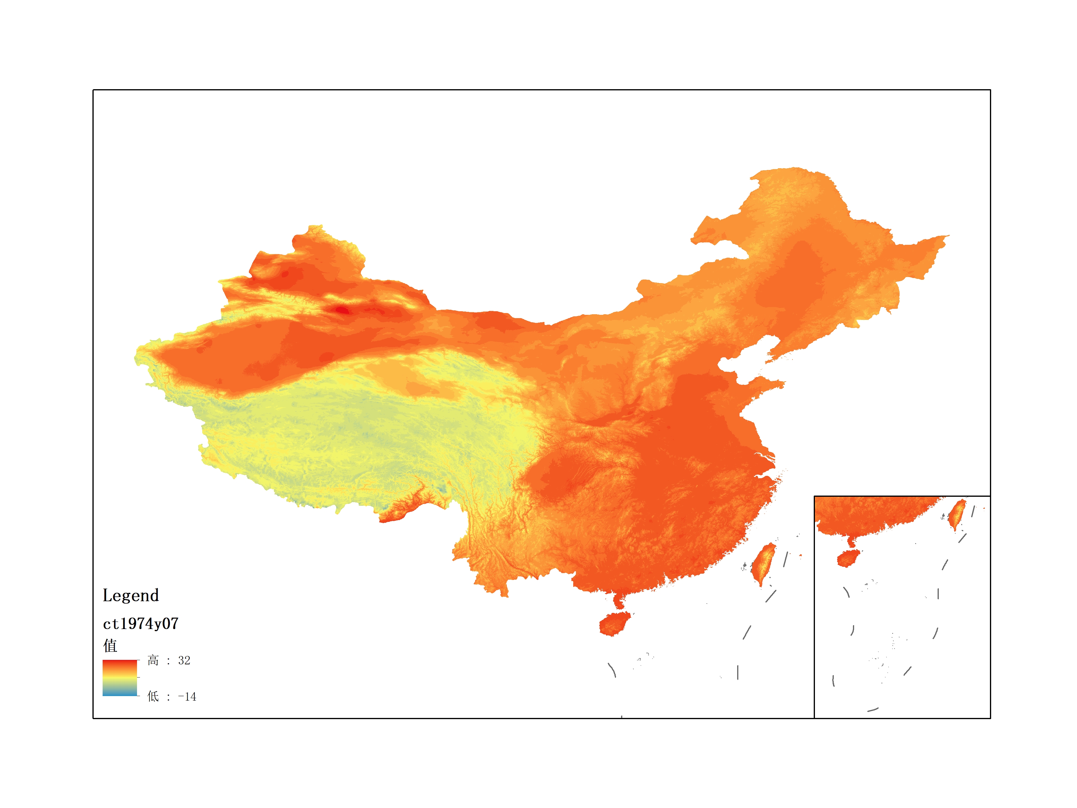 Monthly mean temperature for July 1974(by level)