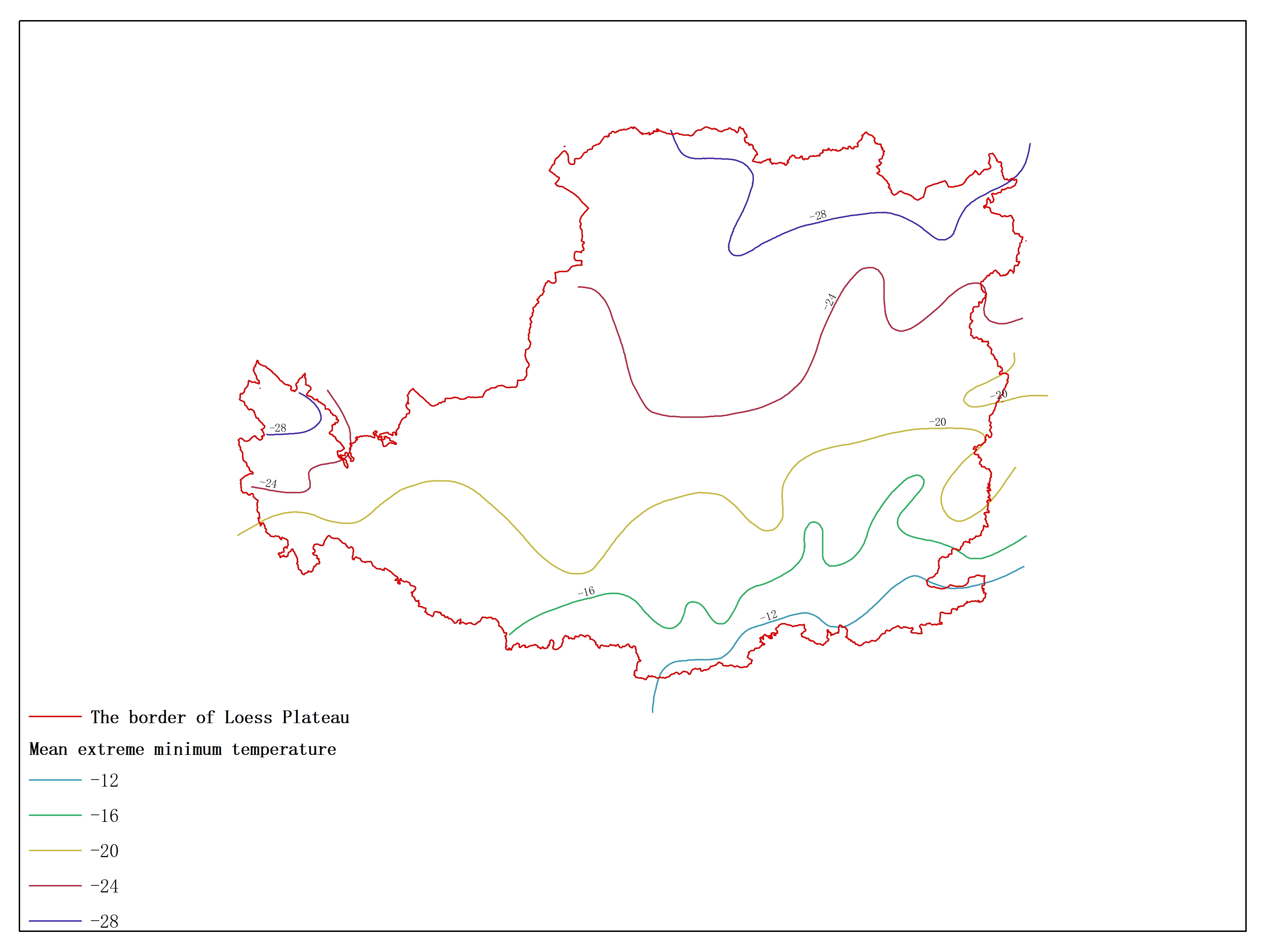 Agricultural climate resource atlas of Loess Plateau-Mean extreme minimum temperature