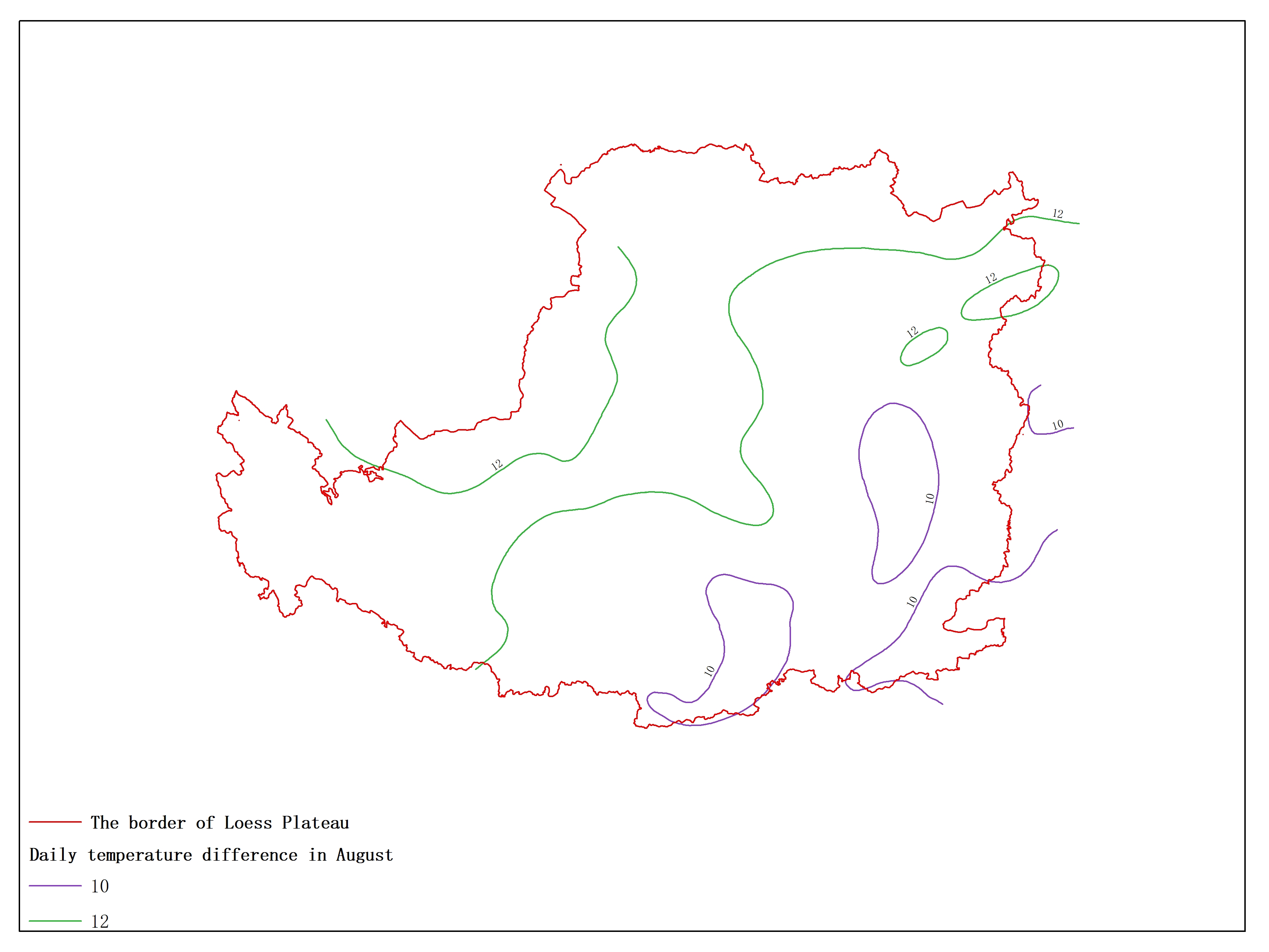 Agricultural climate resource atlas of Loess Plateau-Daily temperature difference in August
