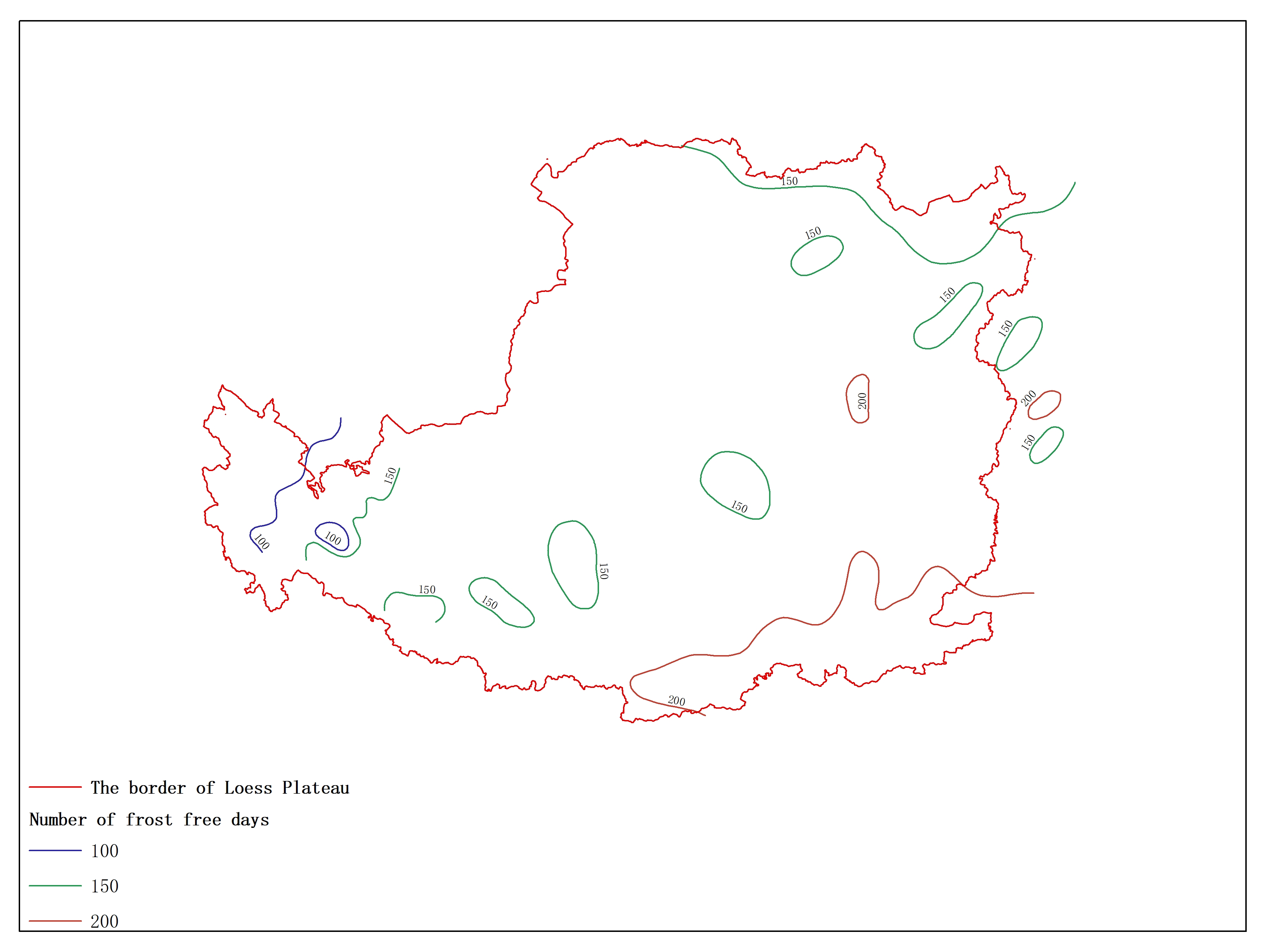 Agricultural climate resource atlas of Loess Plateau-Number of frost free days