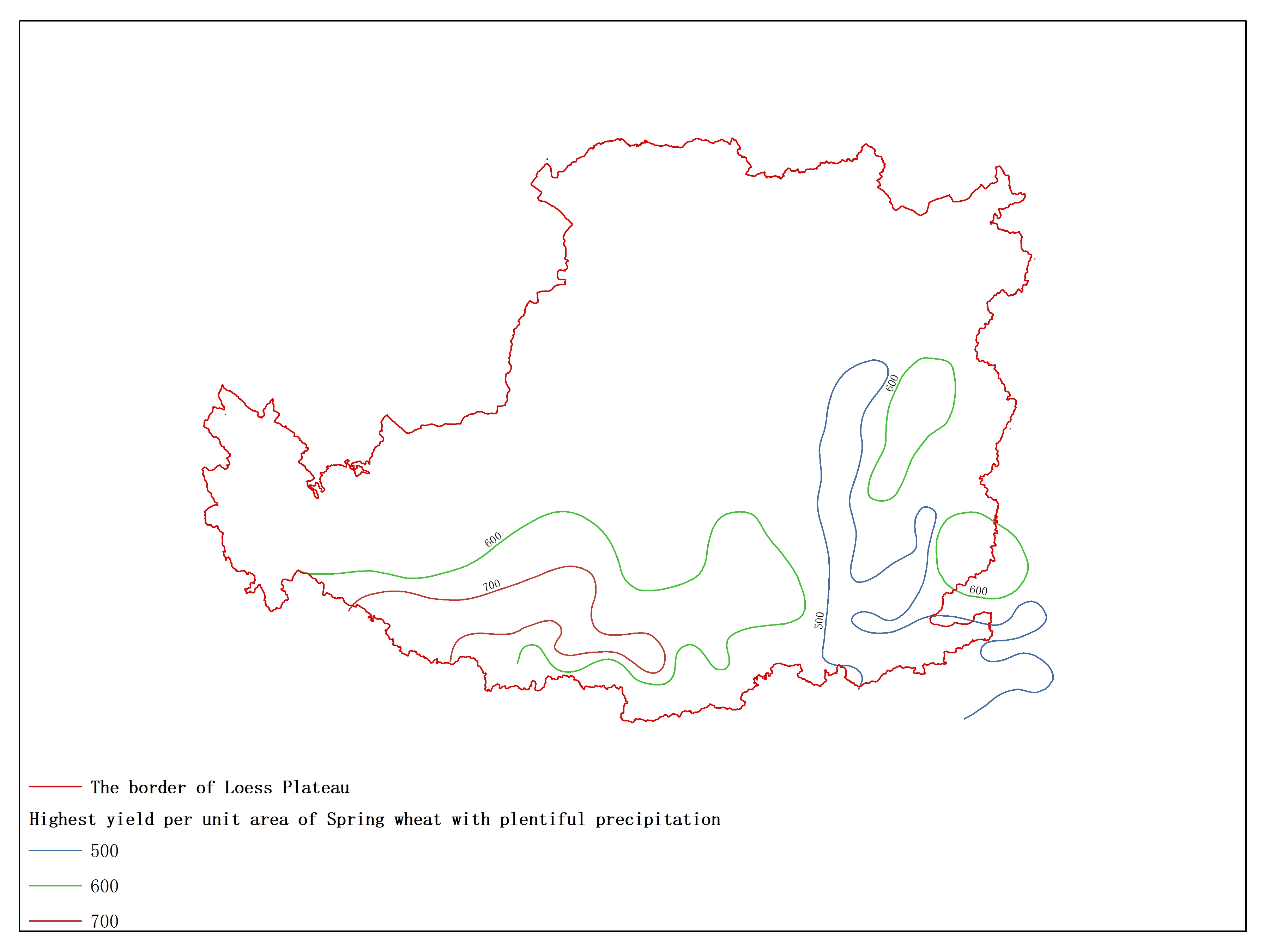 Agricultural climate resource atlas of Loess Plateau-Highest yield per unit area of Spring wheat with plentiful precipitation