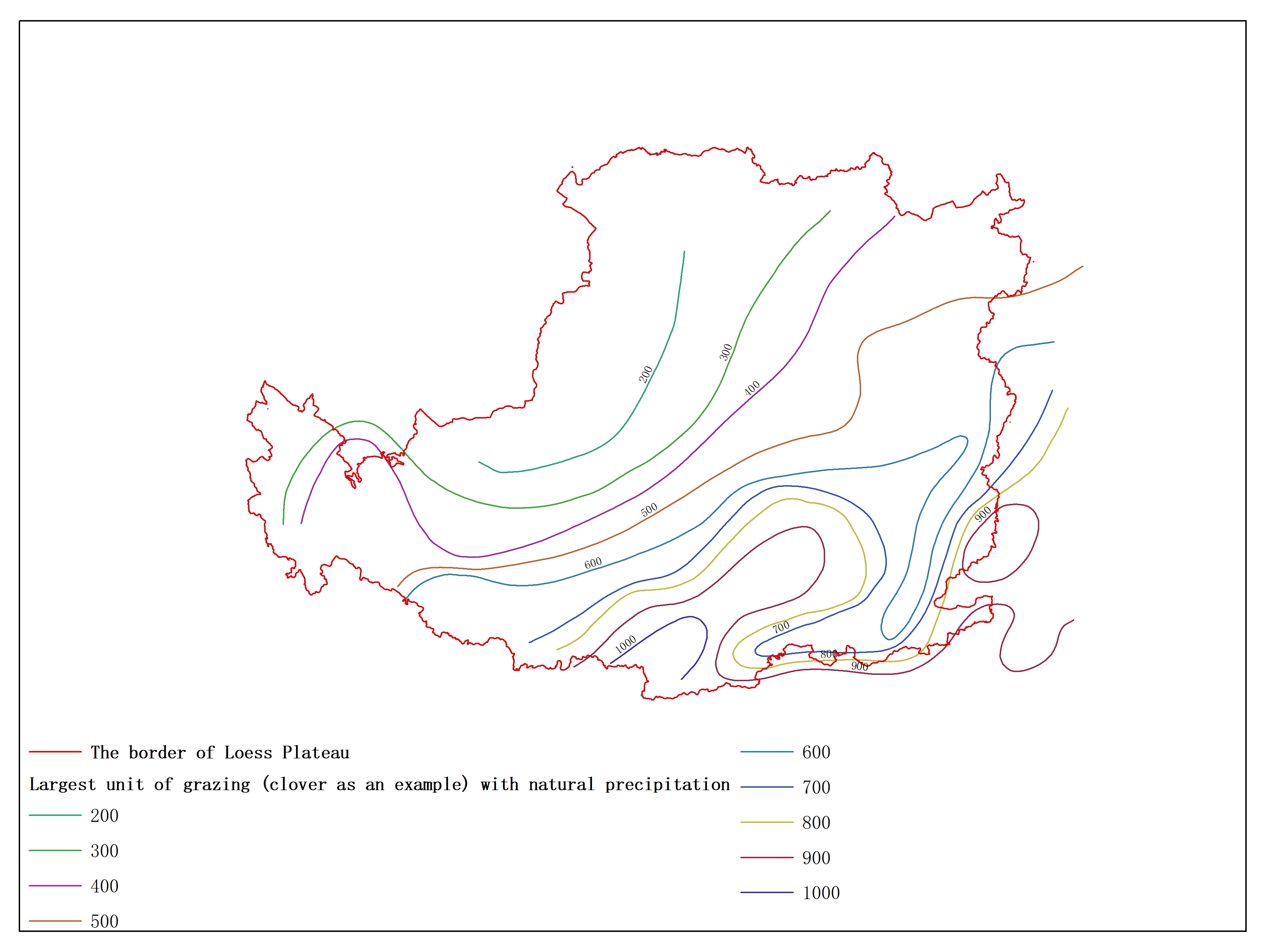 Agricultural climate resource atlas of Loess Plateau-Largest unit of grazing (clover as an example) with natural precipitation