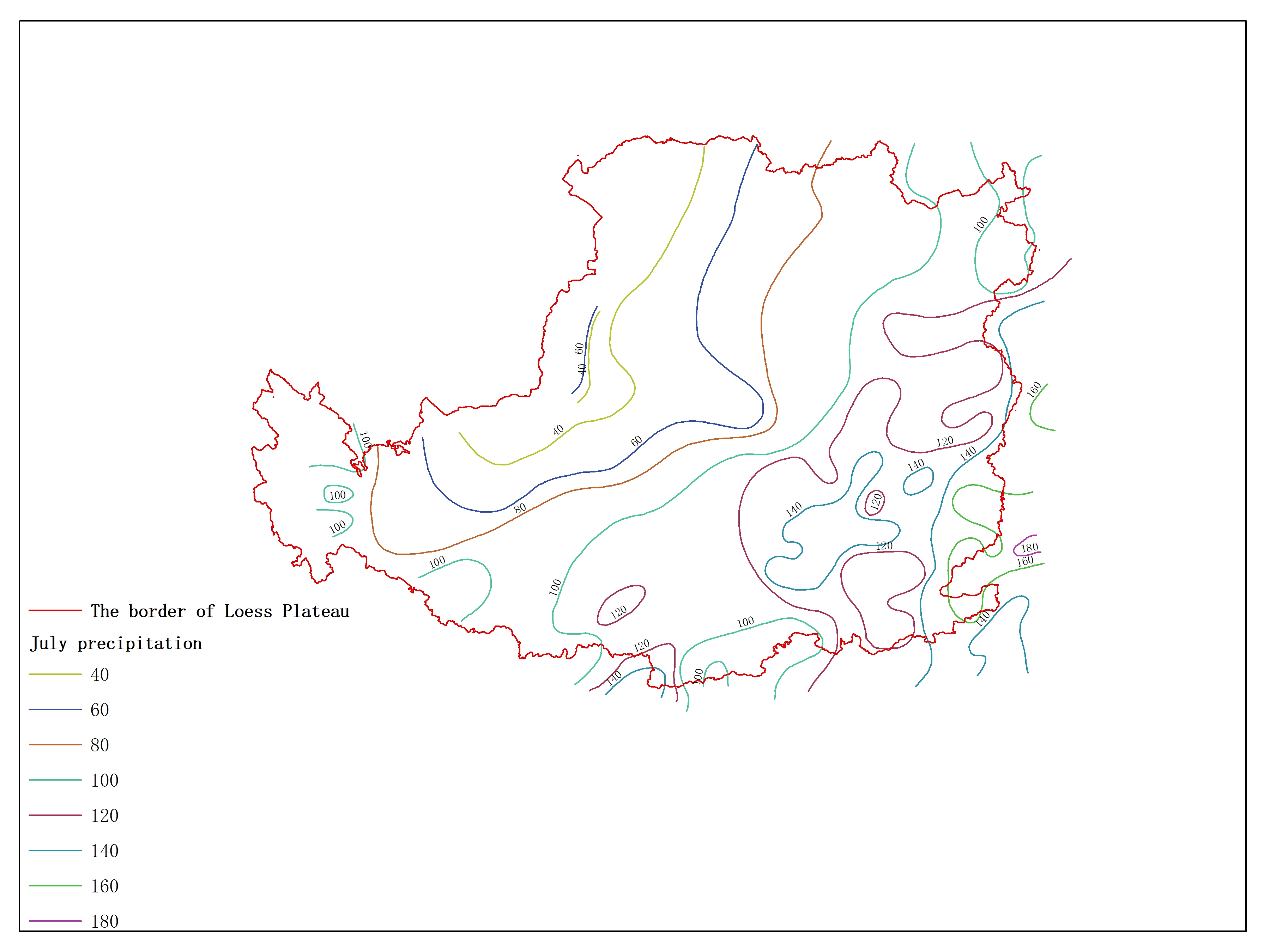 Agricultural climate resource atlas of Loess Plateau-July precipitation