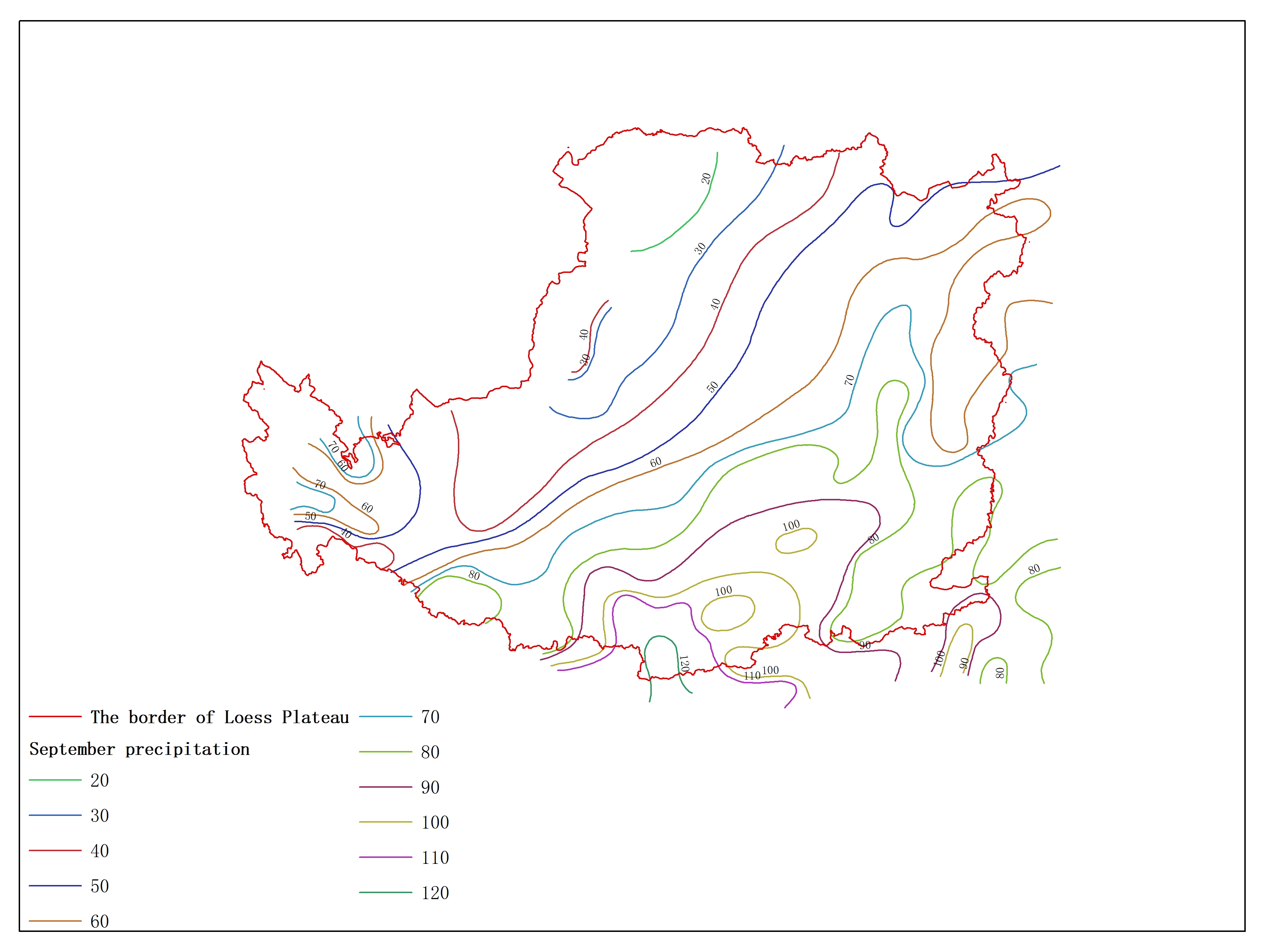 Agricultural climate resource atlas of Loess Plateau-September precipitation