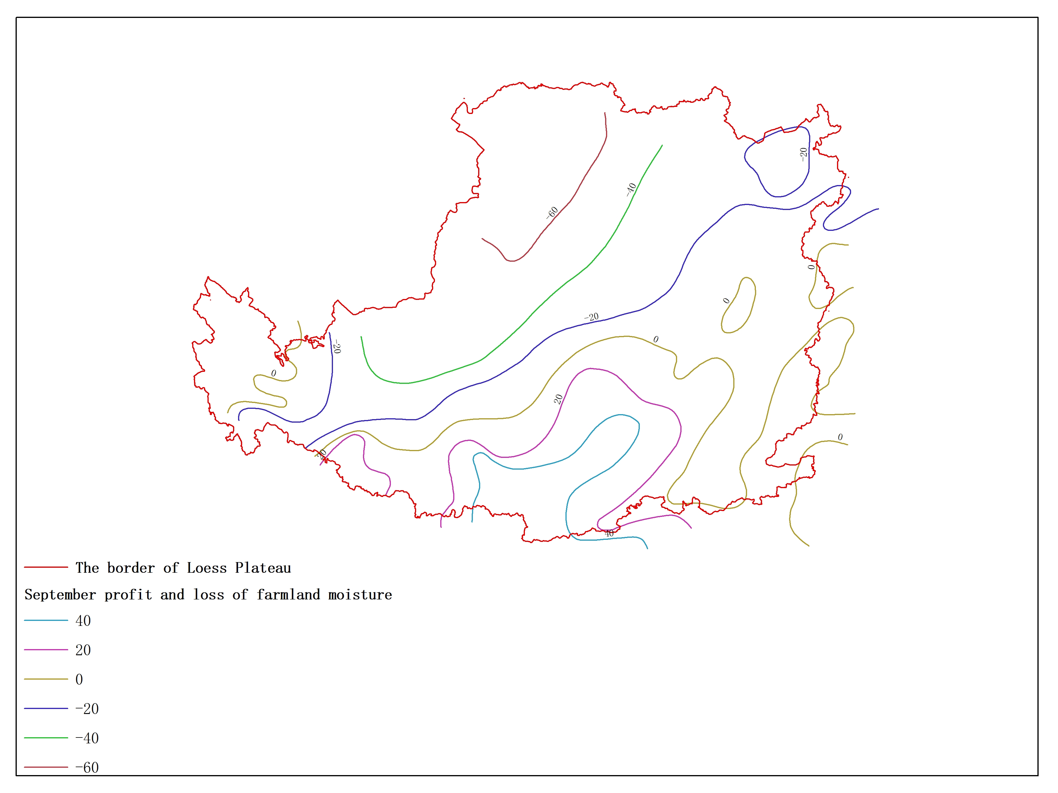 Agricultural climate resource atlas of Loess Plateau-September profit and loss of farmland moisture